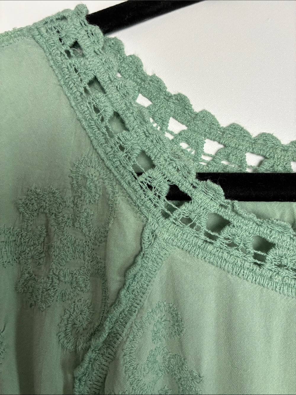 Democracy Sage Green Embroidered Crochet Peasant Blouse - Picture 7 of 9